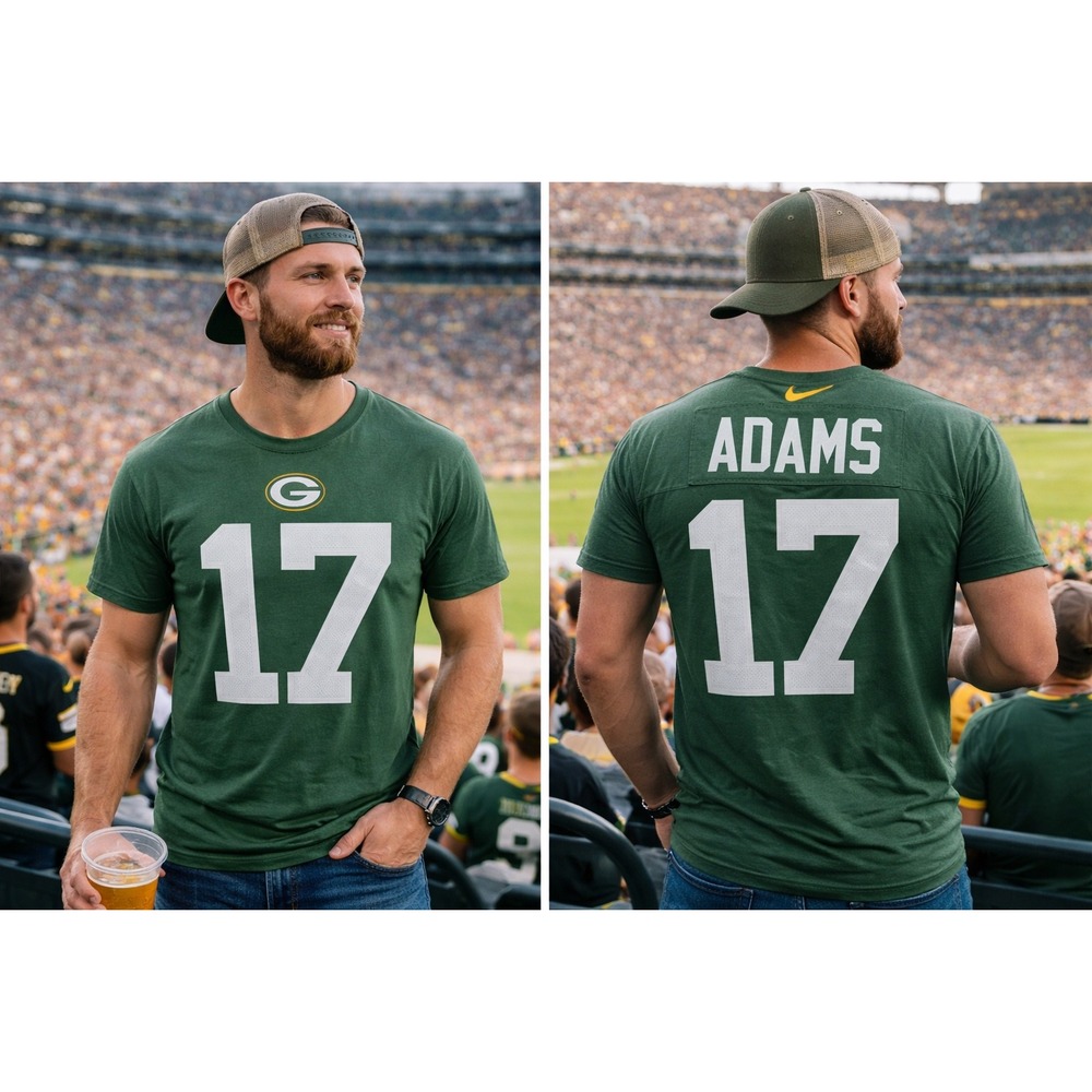 Nike Green Bay Packers Davante‎ Adams #17 T Shirt NFL Football Tee - Small